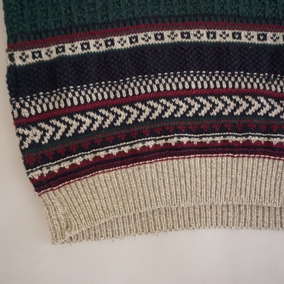 Vintage Northwest Territory Sweater Nordic Stripe Cabin Knit Beige Green XL - Picture 6 of 9